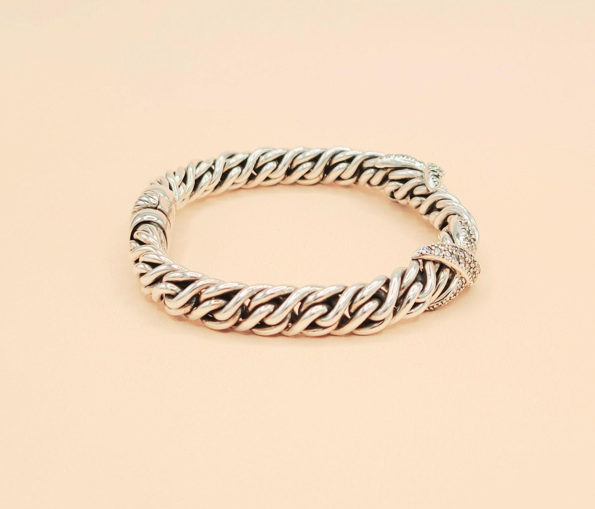    David Yurman Lyrica Station Double Diamond X Link Chain Bracelet