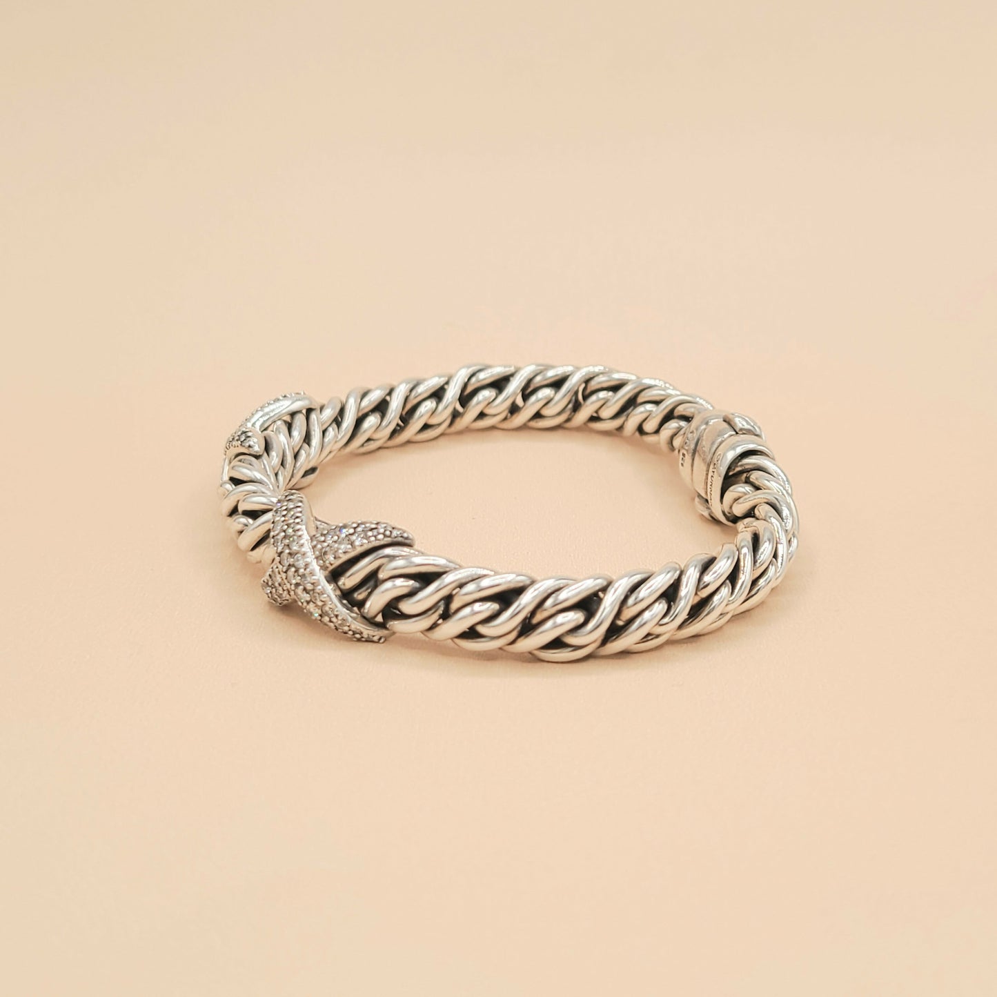    David Yurman Lyrica Station Double Diamond X Link Chain Bracelet
