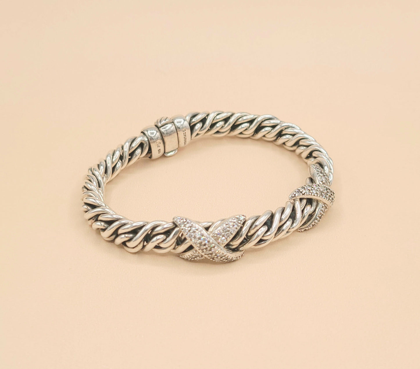    David Yurman Lyrica Station Double Diamond X Link Chain Bracelet