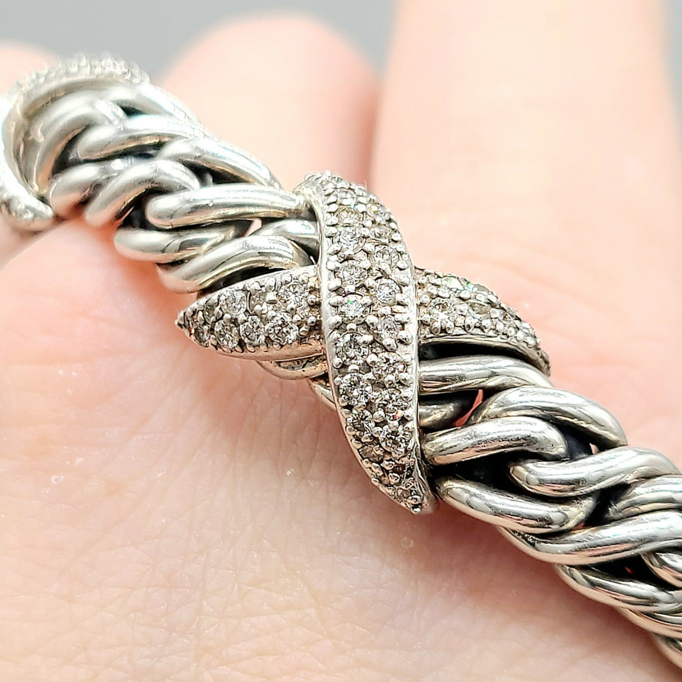    David Yurman Lyrica Station Double Diamond X Link Chain Bracelet