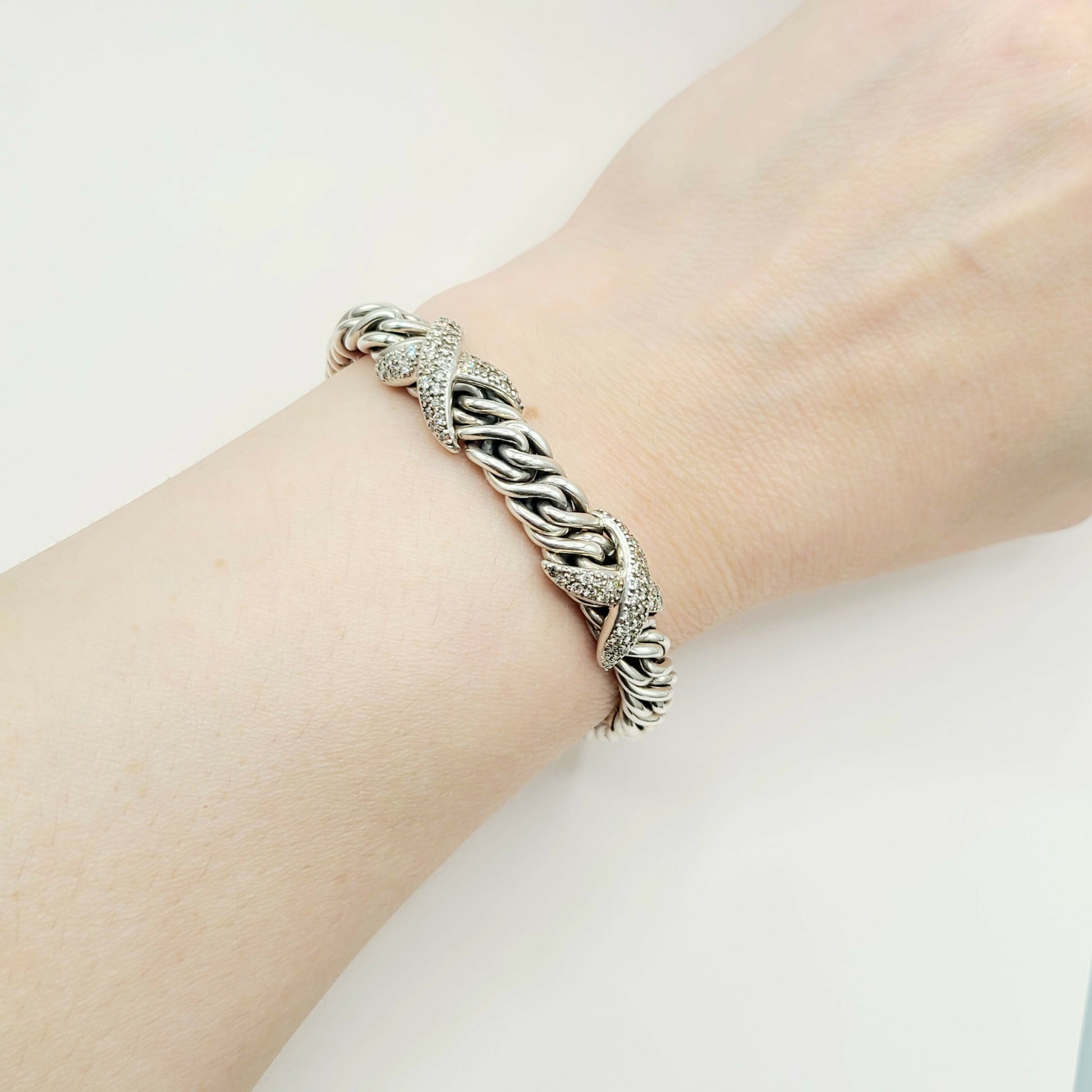    David Yurman Lyrica Station Double Diamond X Link Chain Bracelet