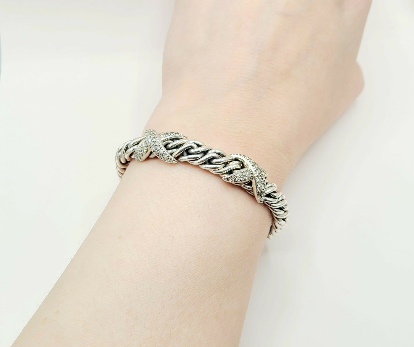    David Yurman Lyrica Station Double Diamond X Link Chain Bracelet