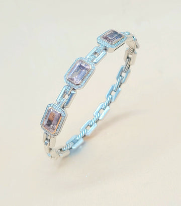  David Yurman Novella Morganite Diamond Rose Gold Silver Bracelet