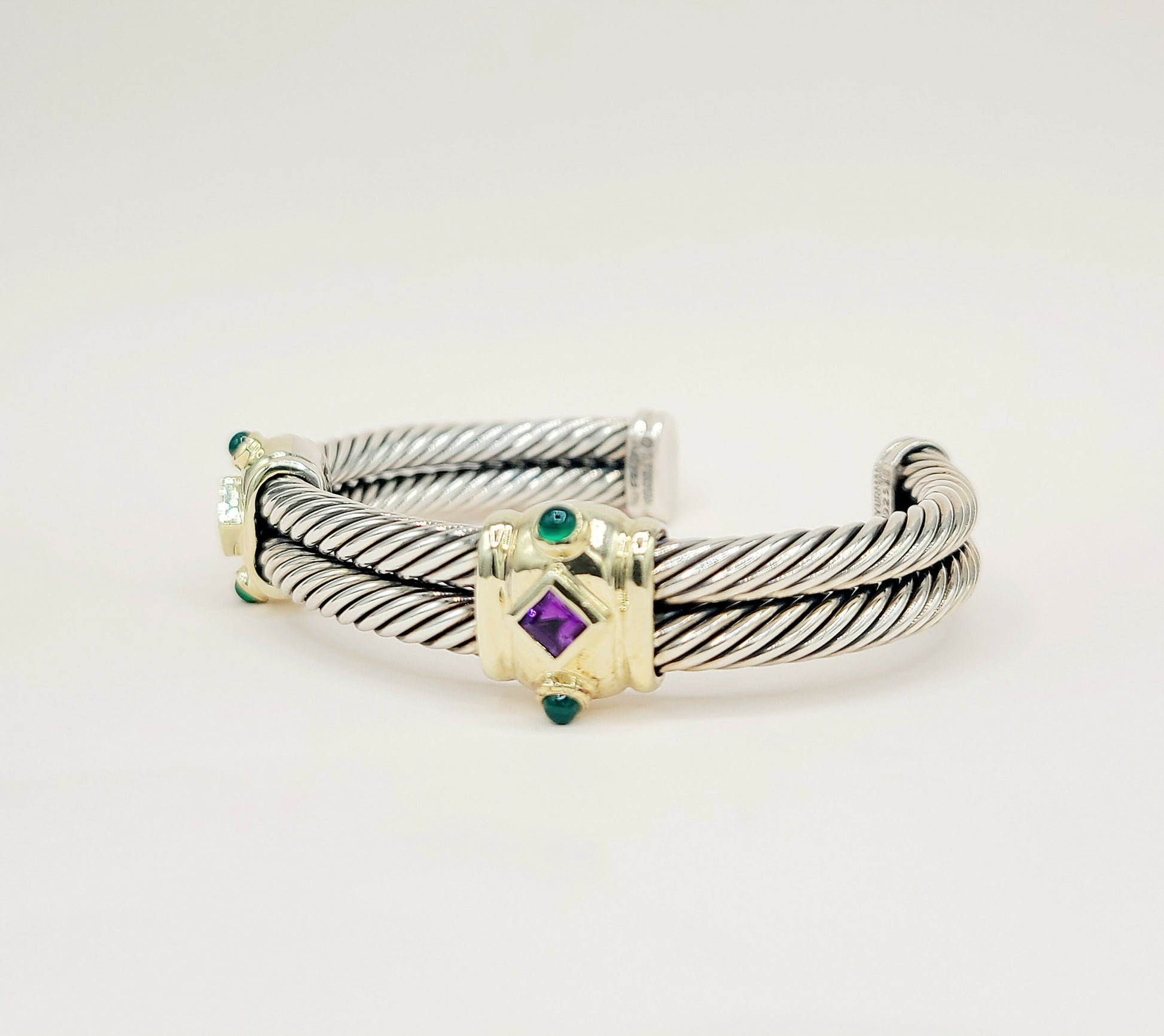    David Yurman Renaissance Amethyst Green Onyx Gold Double Cable Station Bracelet