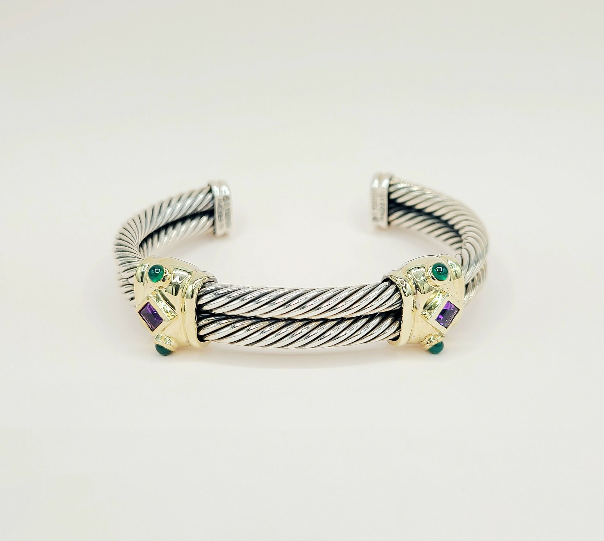    David Yurman Renaissance Amethyst Green Onyx Gold Double Cable Station Bracelet