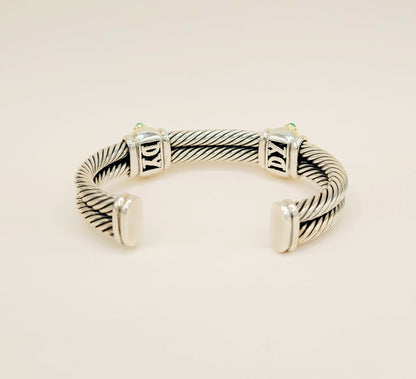    David Yurman Renaissance Amethyst Green Onyx Gold Double Cable Station Bracelet