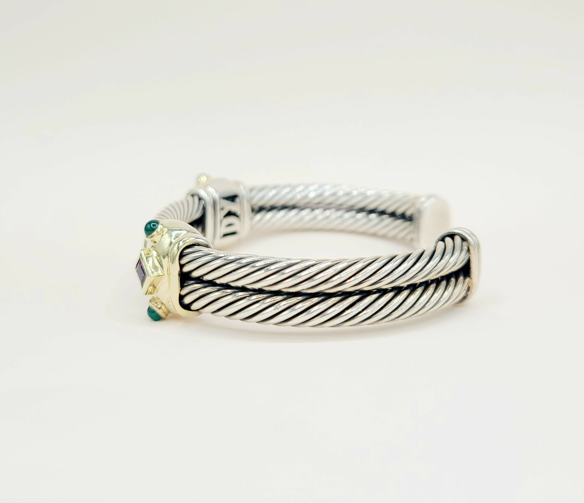    David Yurman Renaissance Amethyst Green Onyx Gold Double Cable Station Bracelet