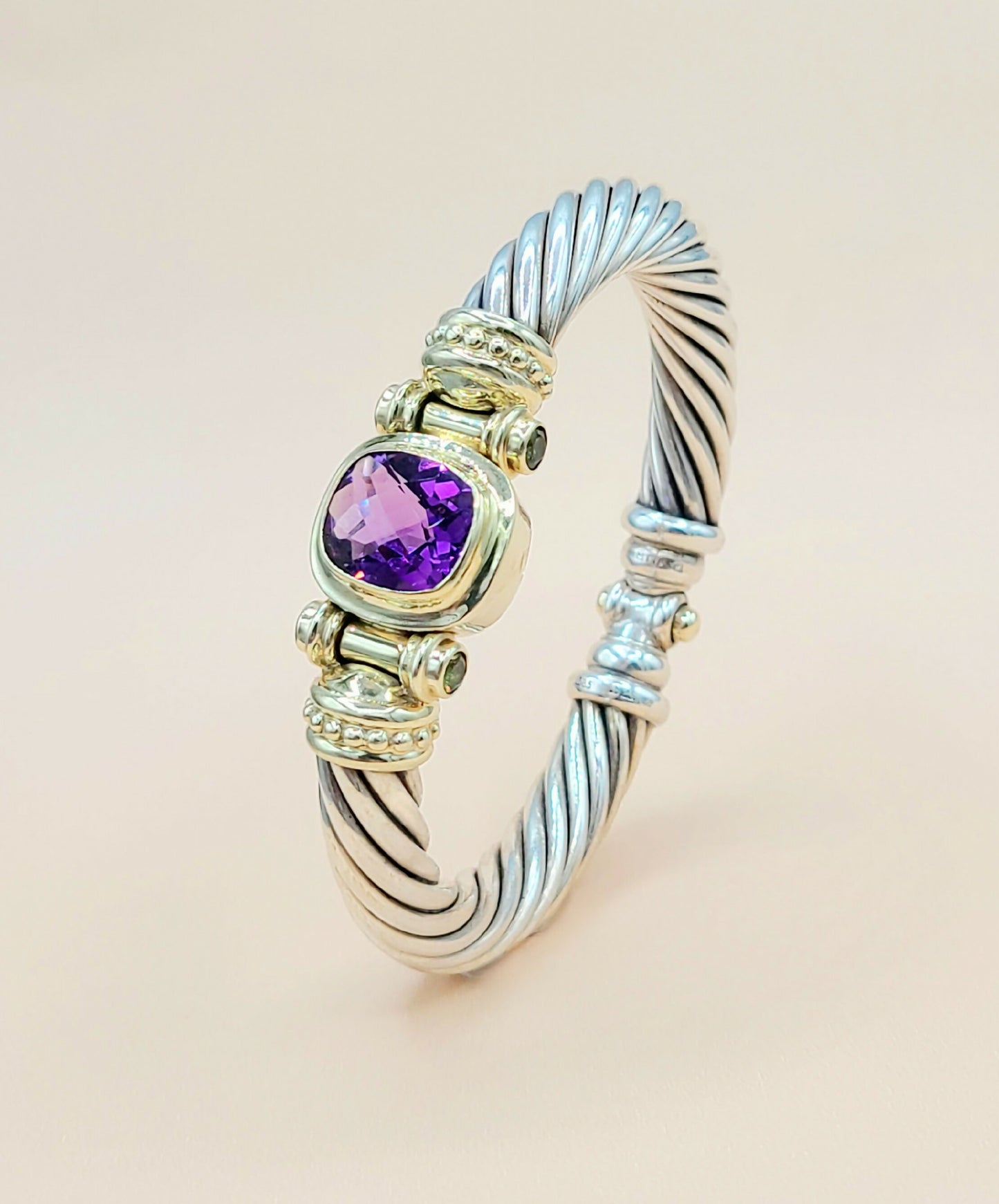    David Yurman Renaissance Amethyst Peridot Sterling Silver Gold Bracelet, 10mm