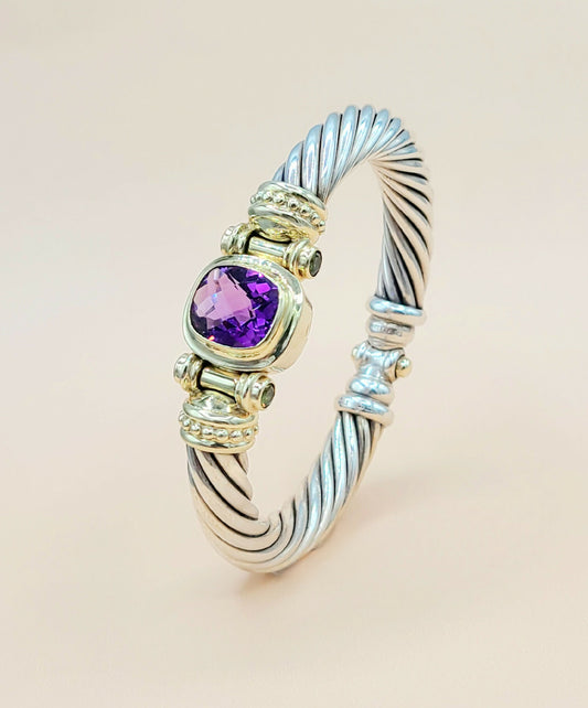    David Yurman Renaissance Amethyst Peridot Sterling Silver Gold Bracelet, 10mm