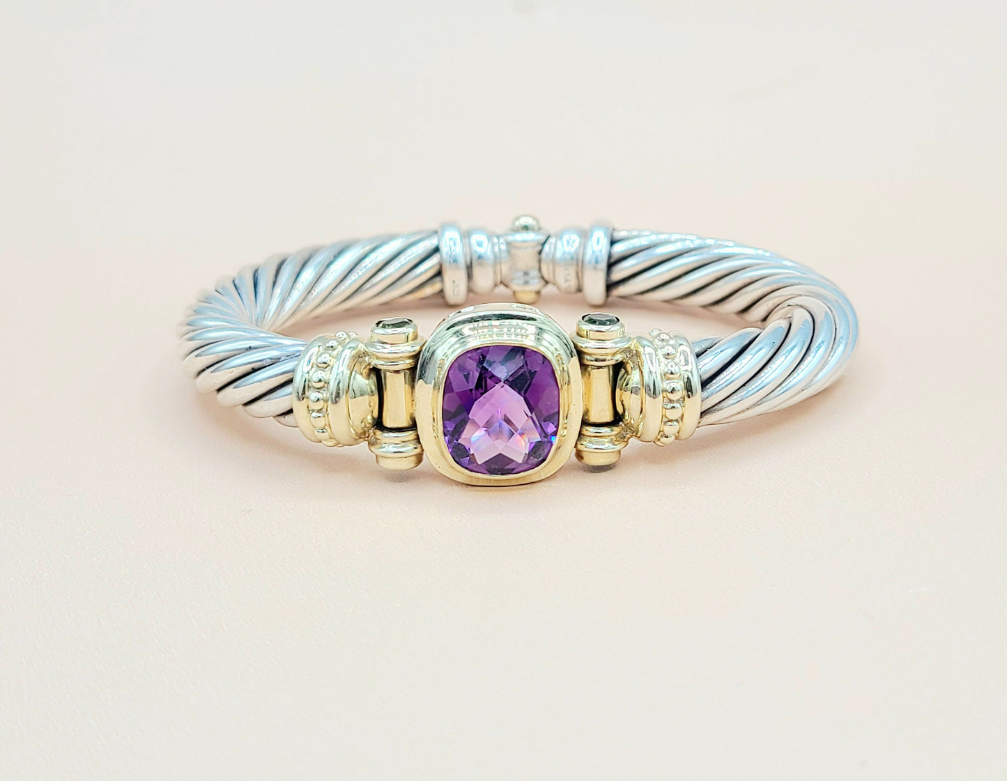    David Yurman Renaissance Amethyst Peridot Sterling Silver Gold Bracelet, 10mm
