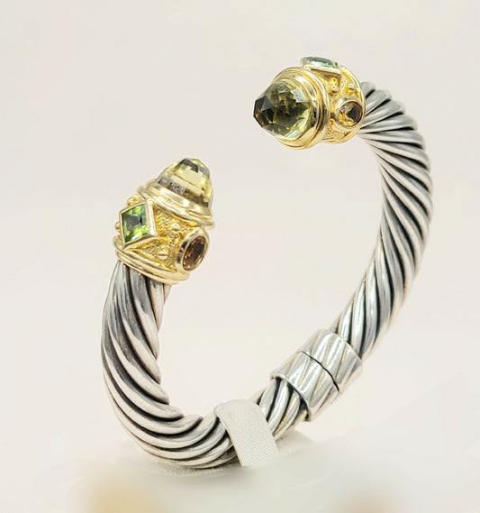    David Yurman Renaissance Cable Lemon Citrine Peridot Gold Bracelet, 10mm