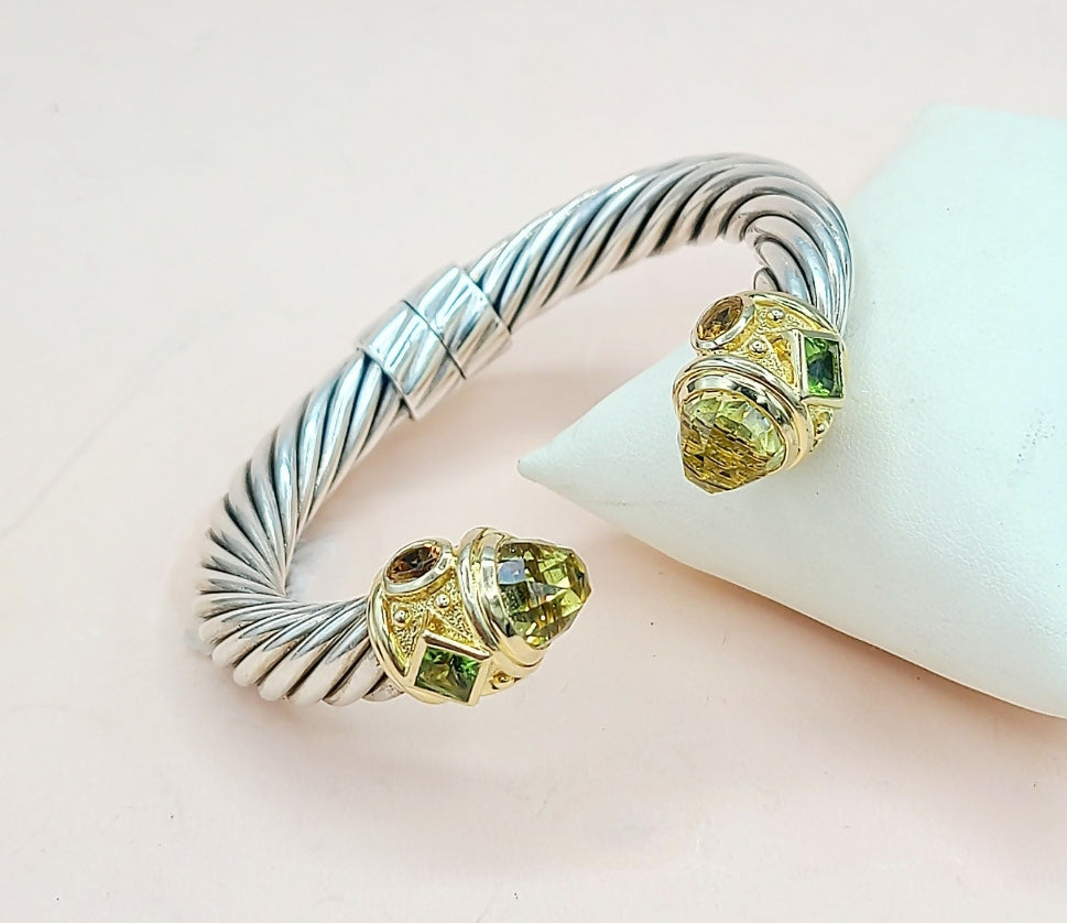    David Yurman Renaissance Cable Lemon Citrine Peridot Gold Bracelet, 10mm