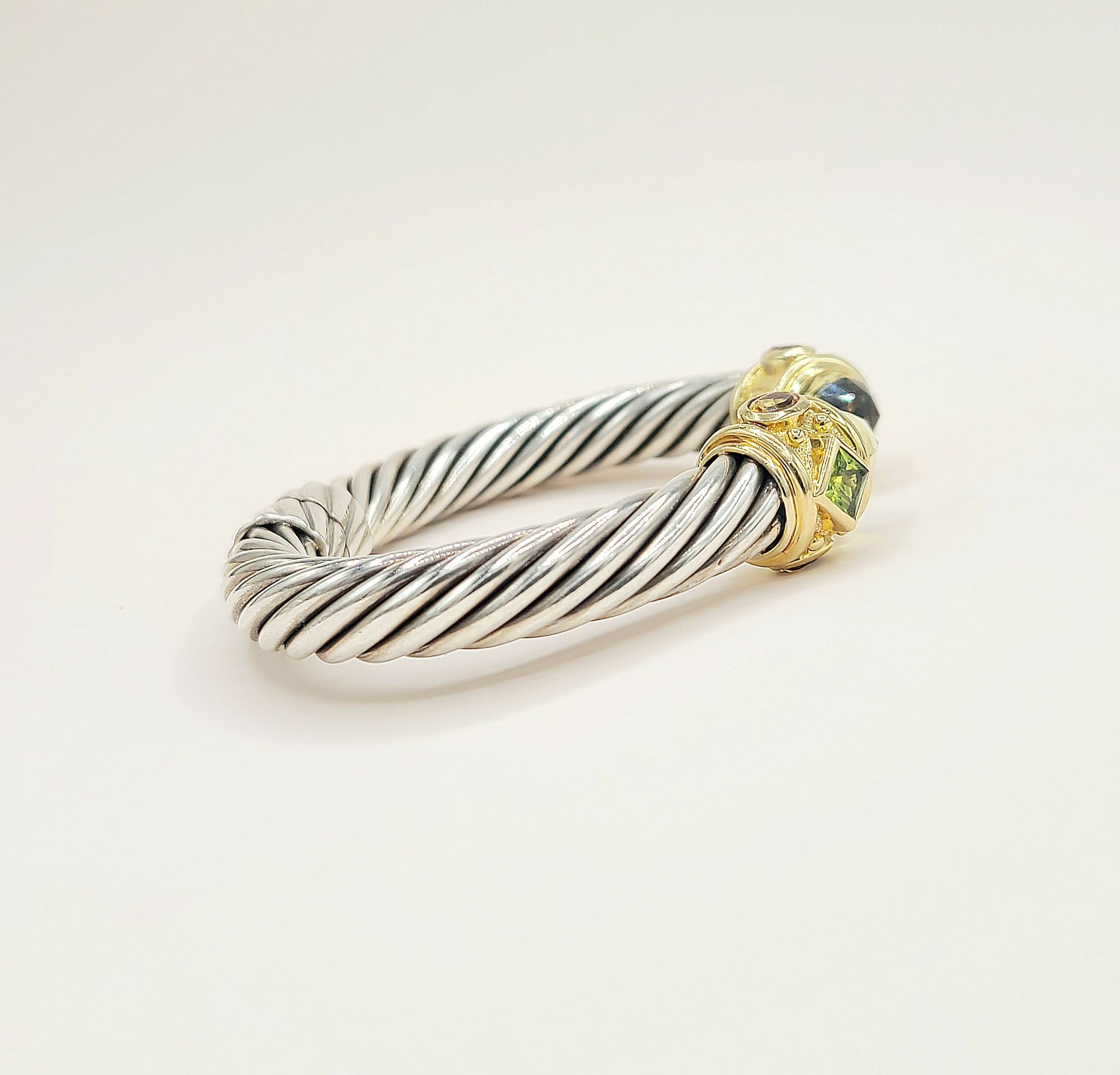    David Yurman Renaissance Cable Lemon Citrine Peridot Gold Bracelet, 10mm