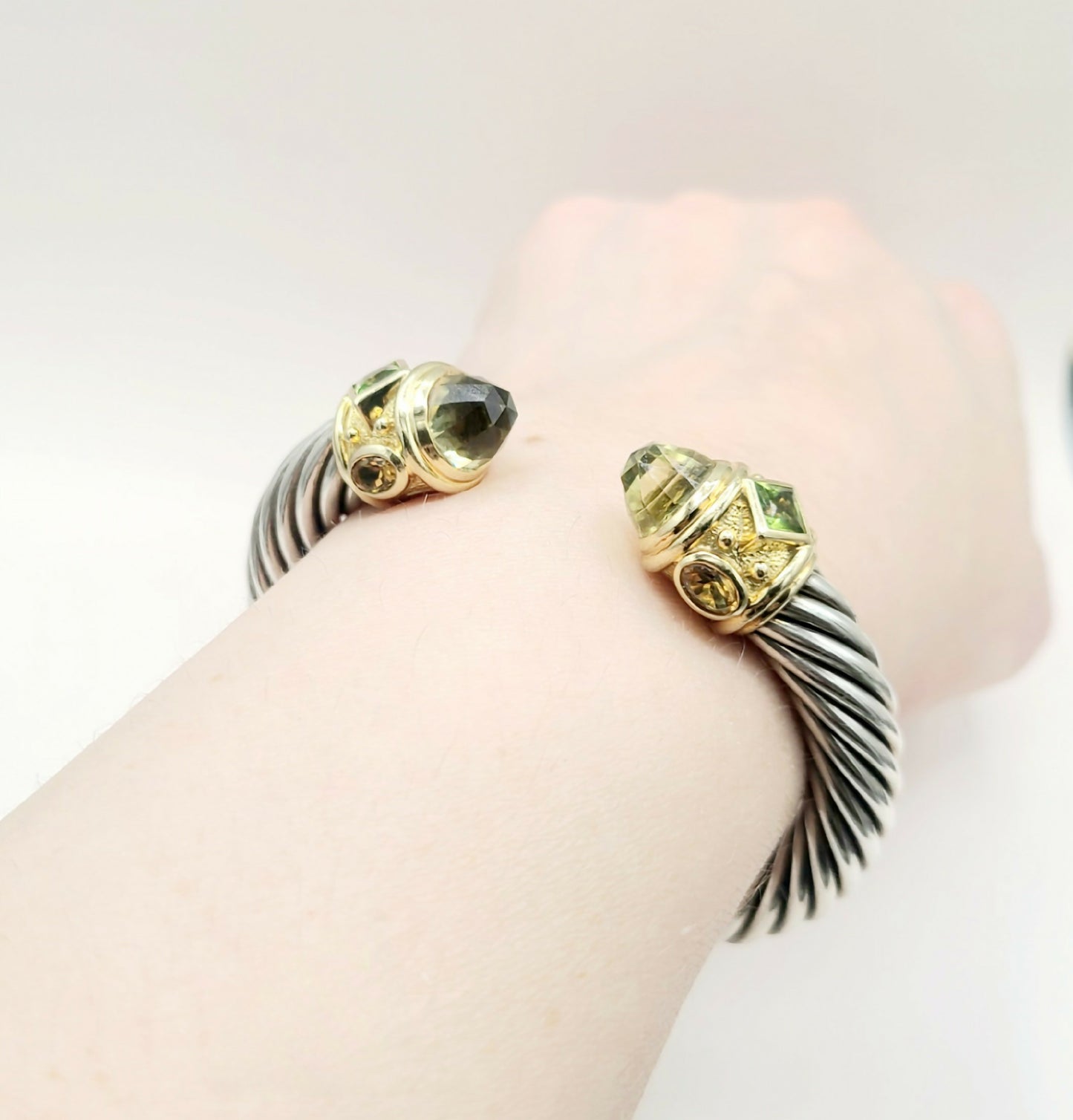    David Yurman Renaissance Cable Lemon Citrine Peridot Gold Bracelet, 10mm