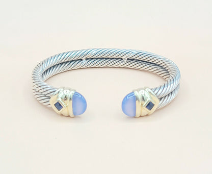    David Yurman Renaissance Double Cable Chalcedony Iolite Gold Bracelet