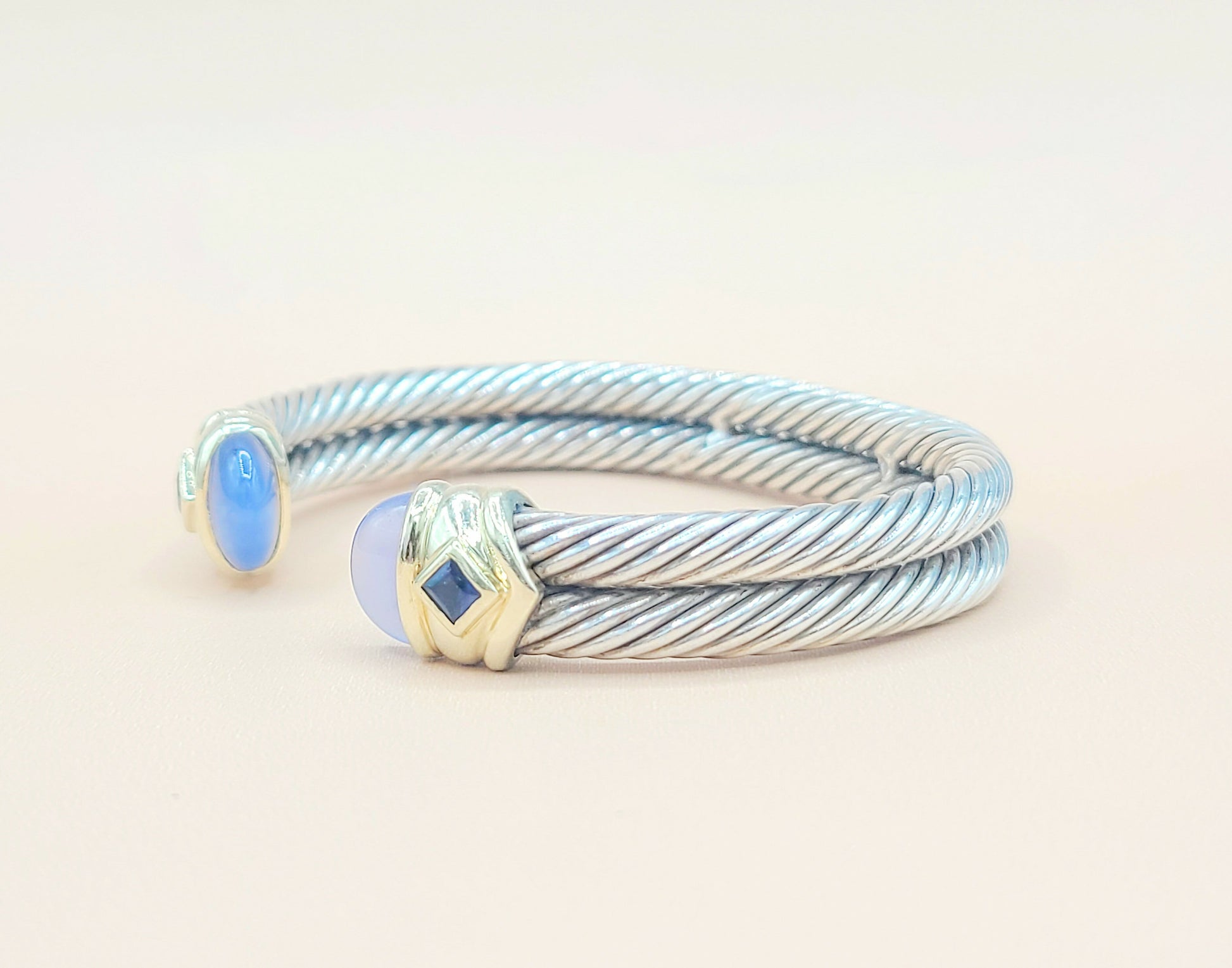    David Yurman Renaissance Double Cable Chalcedony Iolite Gold Bracelet
