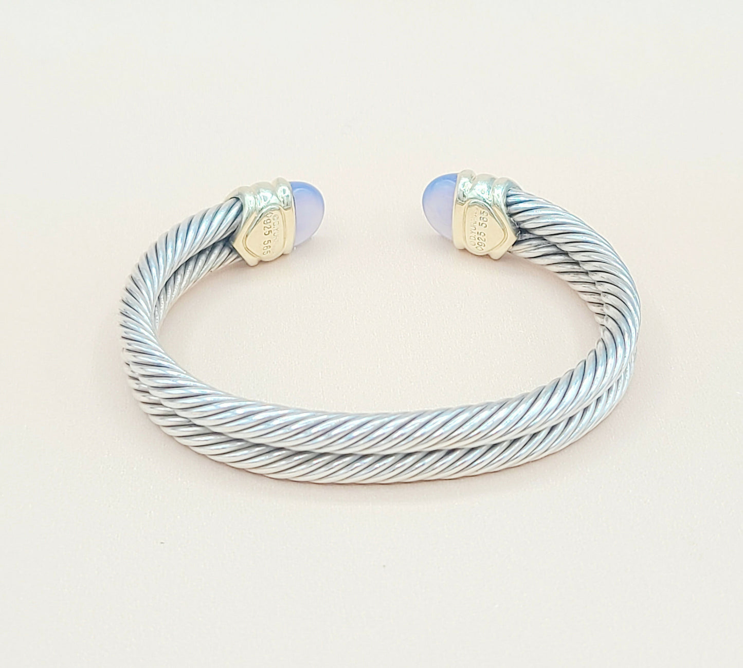    David Yurman Renaissance Double Cable Chalcedony Iolite Gold Bracelet