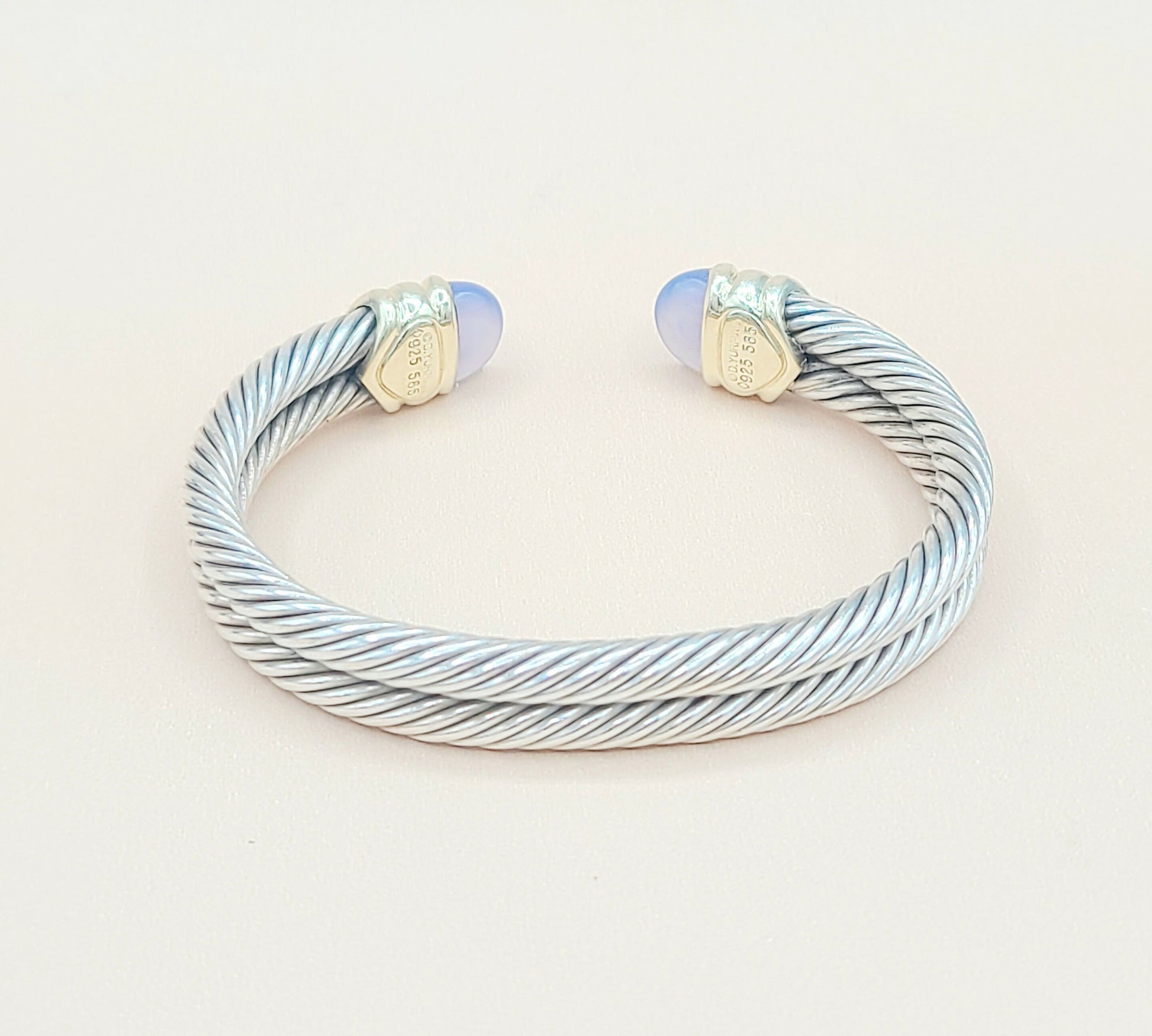    David Yurman Renaissance Double Cable Chalcedony Iolite Gold Bracelet