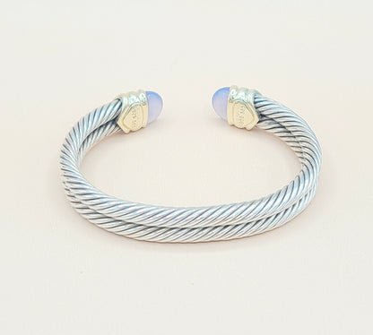    David Yurman Renaissance Double Cable Chalcedony Iolite Gold Bracelet