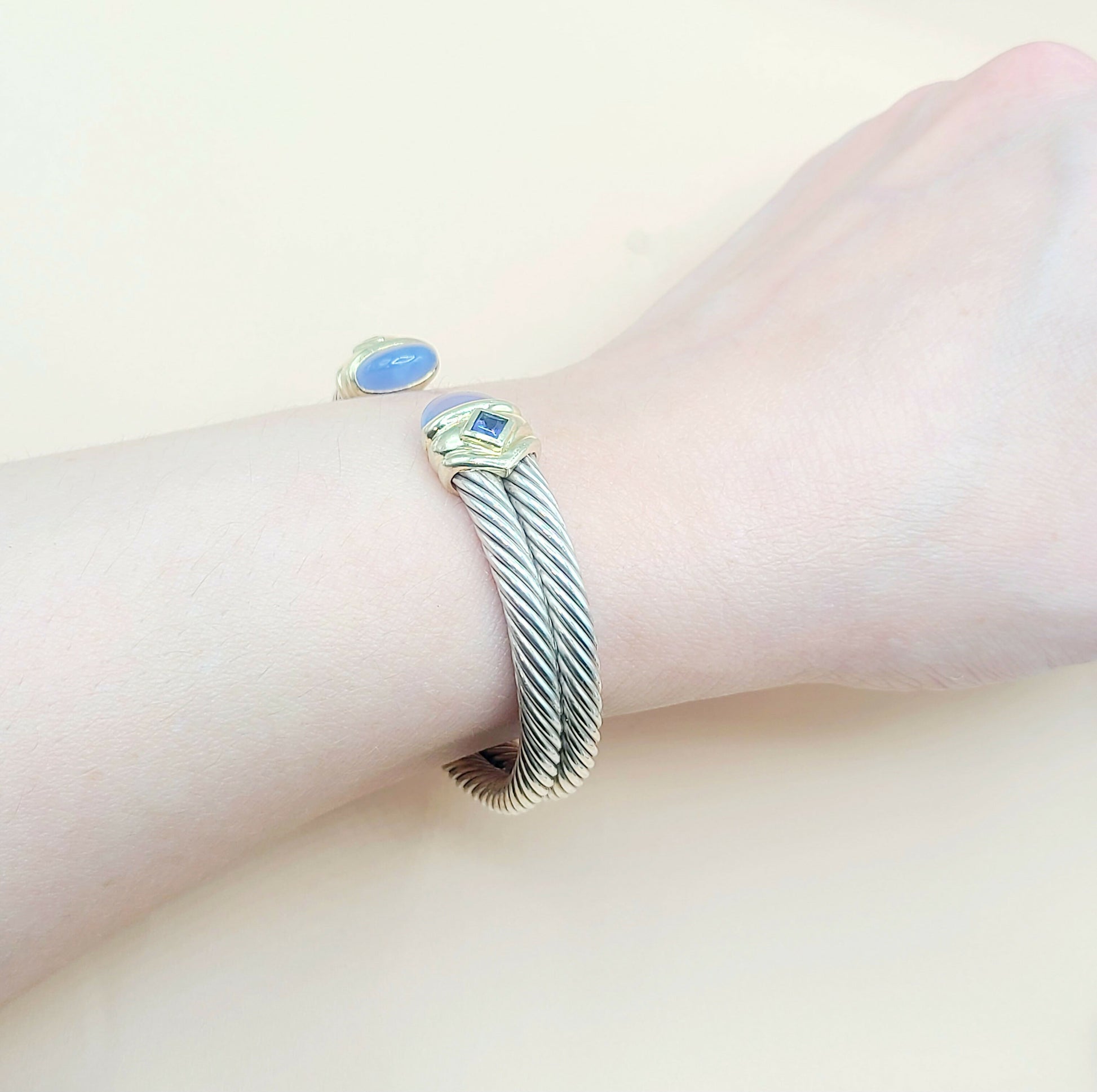    David Yurman Renaissance Double Cable Chalcedony Iolite Gold Bracelet