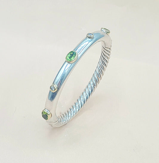    David Yurman Renaissance Peridot Diamond Gold Bangle Bracelet