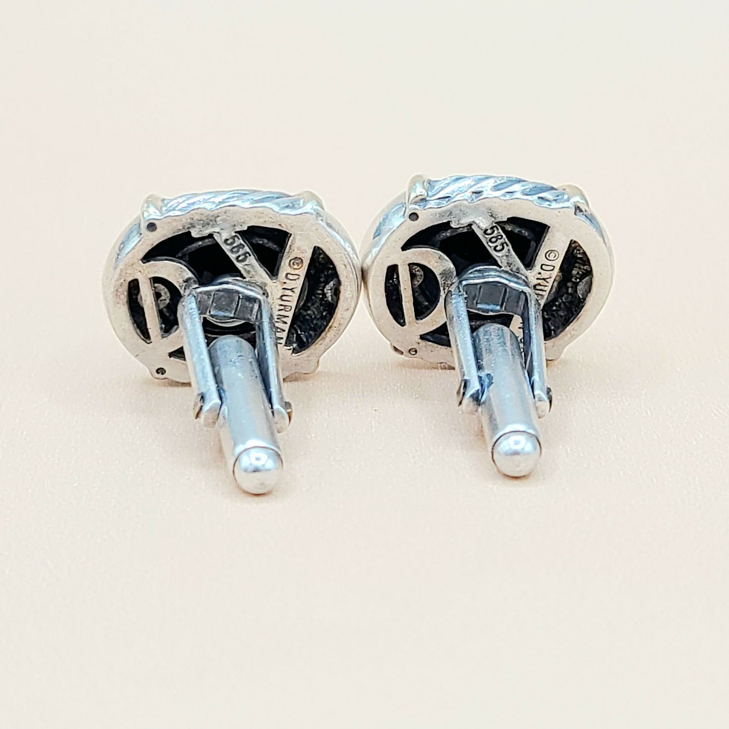    David Yurman Renaissance Silver Gold Black Onyx Cufflinks