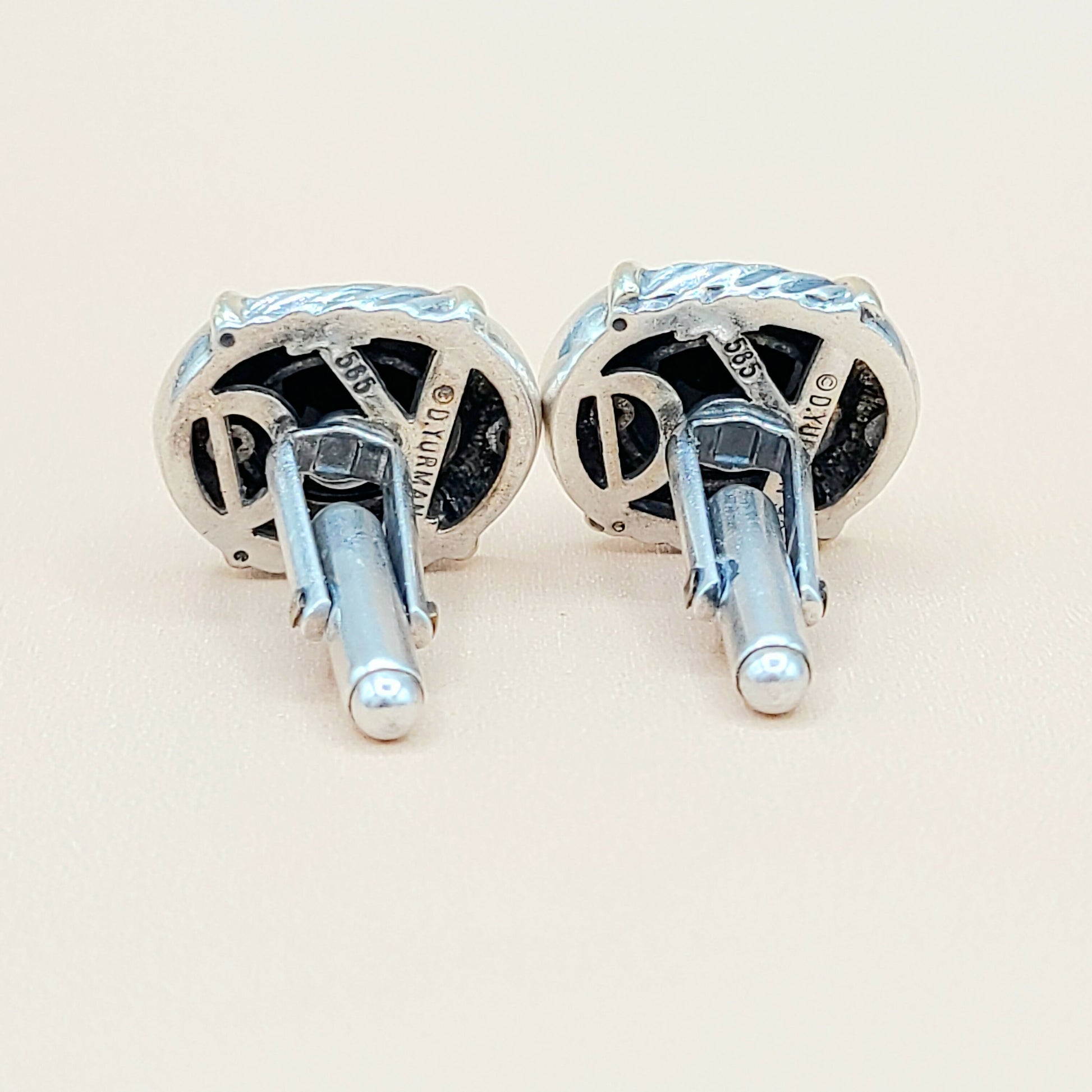    David Yurman Renaissance Silver Gold Black Onyx Cufflinks