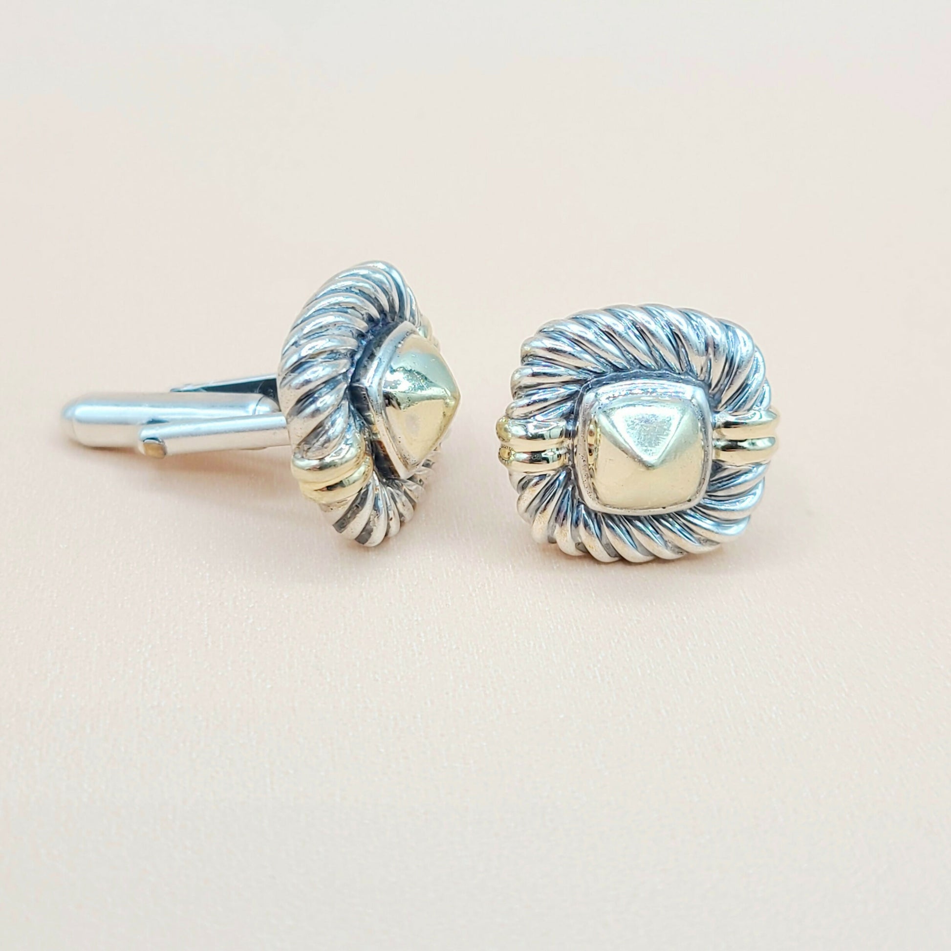   David Yurman Renaissance Silver Gold Cufflinks