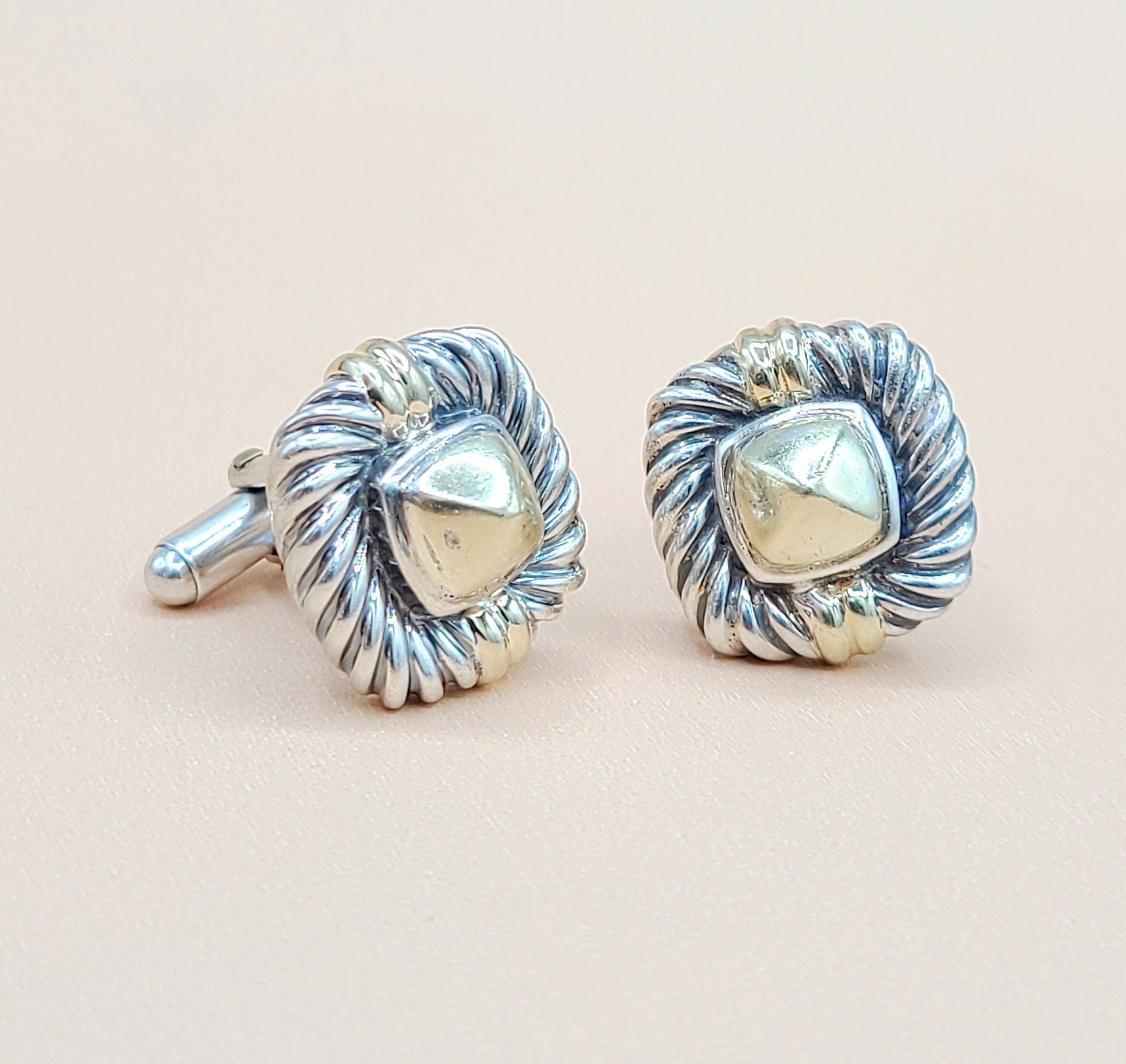    David Yurman Renaissance Silver Gold Cufflinks