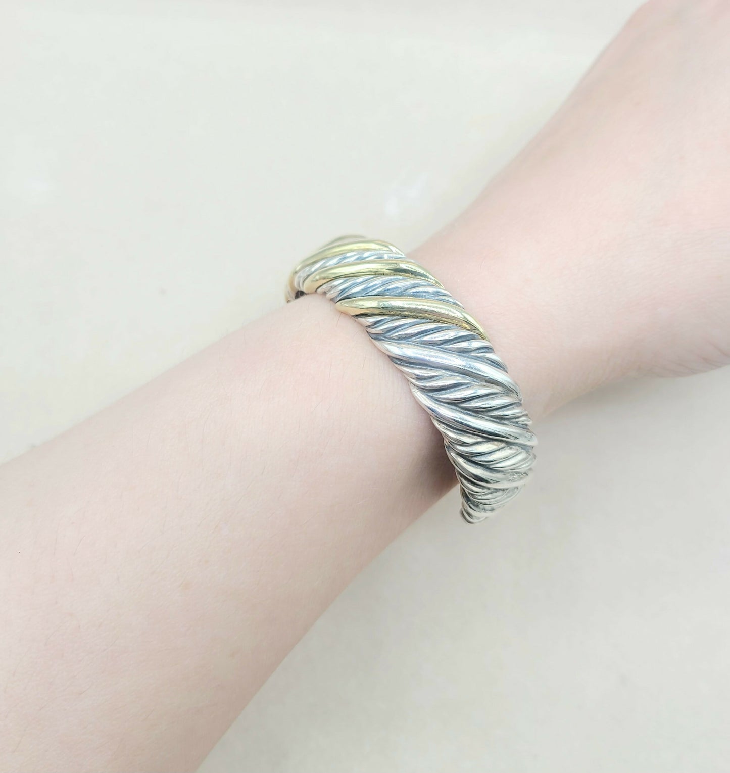    David Yurman Silver Gold Sculpted Cable Bracelet