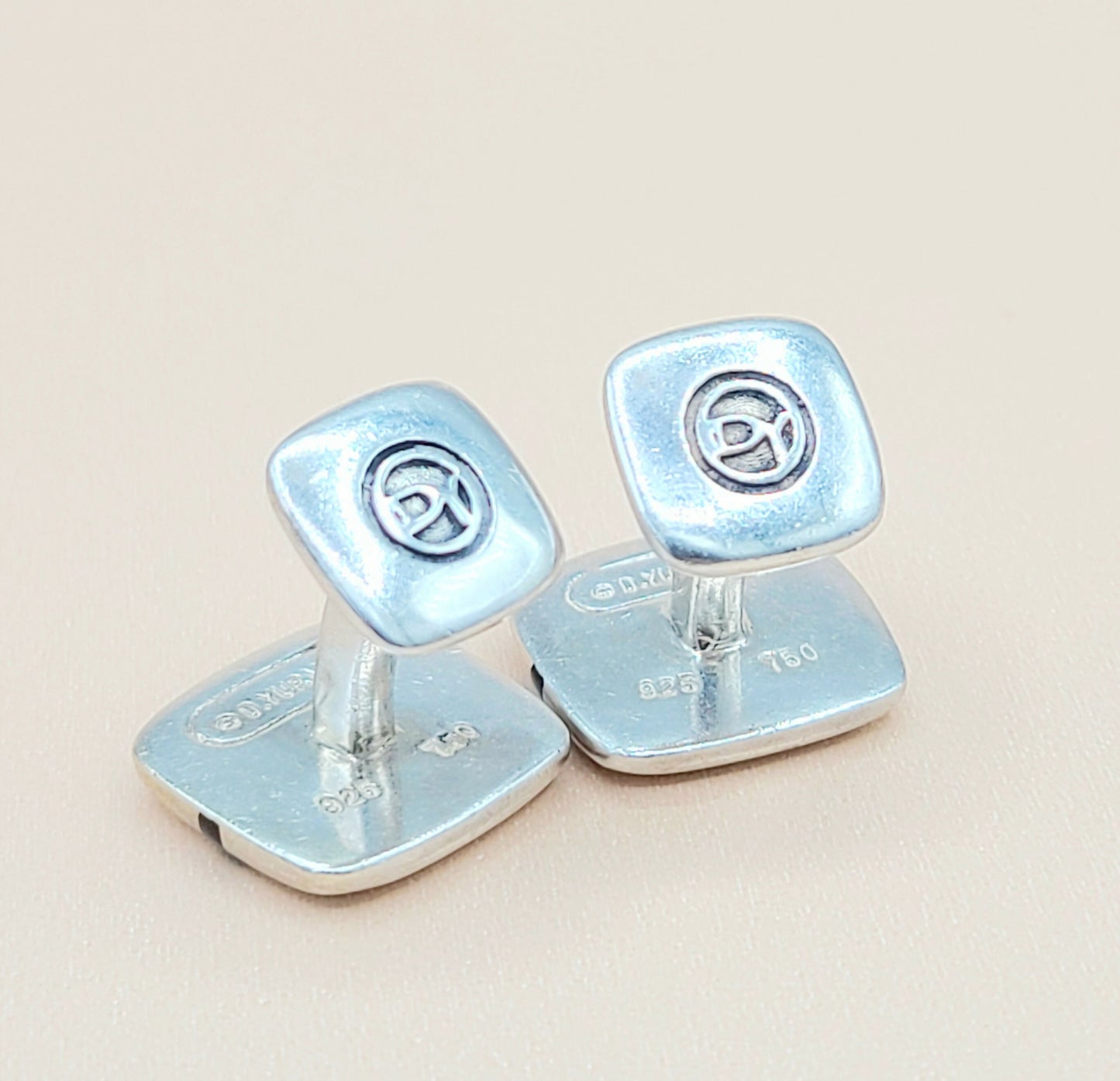   David Yurman Signature Silver Gold Black Enamel Logo Cufflinks