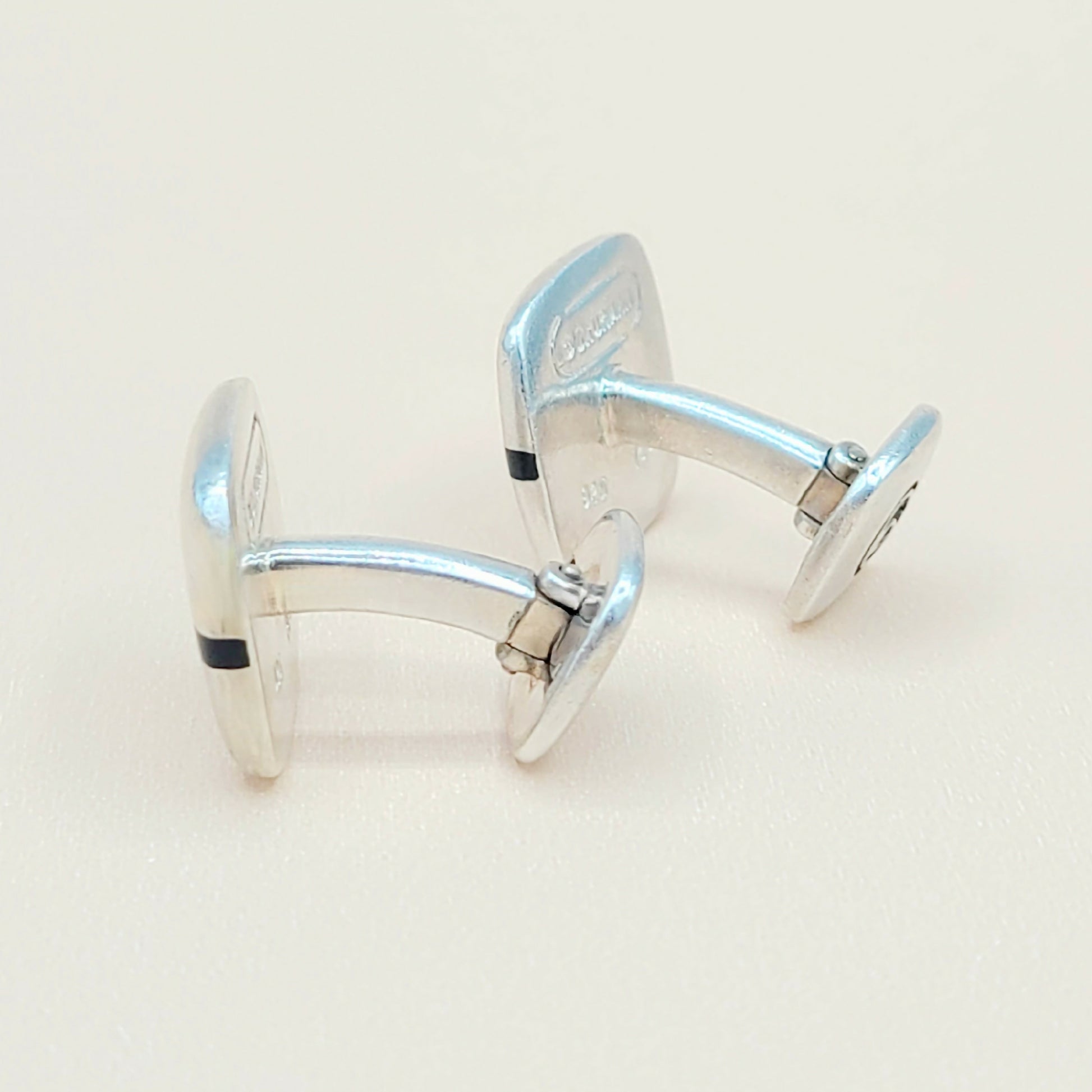    David Yurman Signature Silver Gold Black Enamel Logo Cufflinks