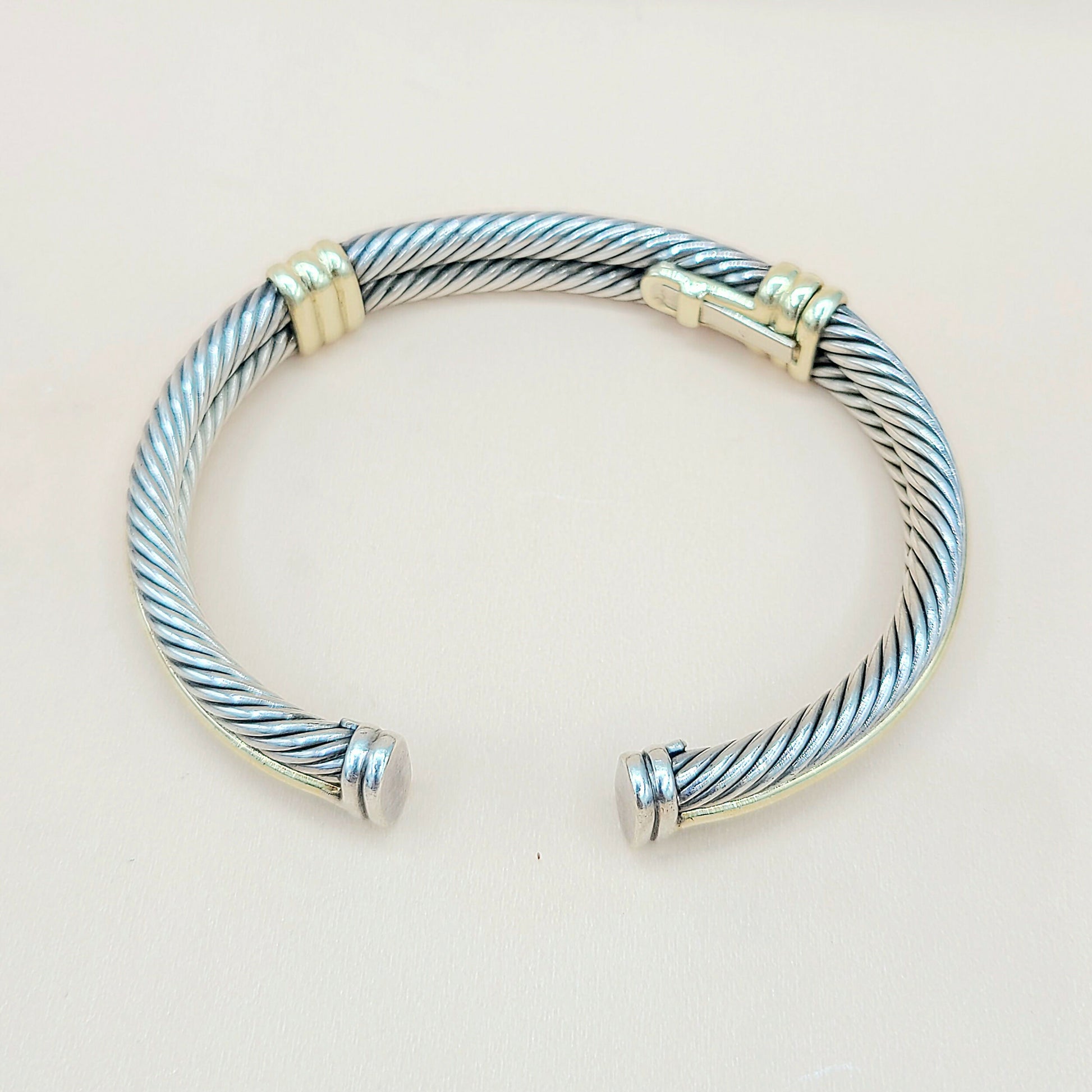    David Yurman Silver Gold Double Cable Hinged Bracelet
