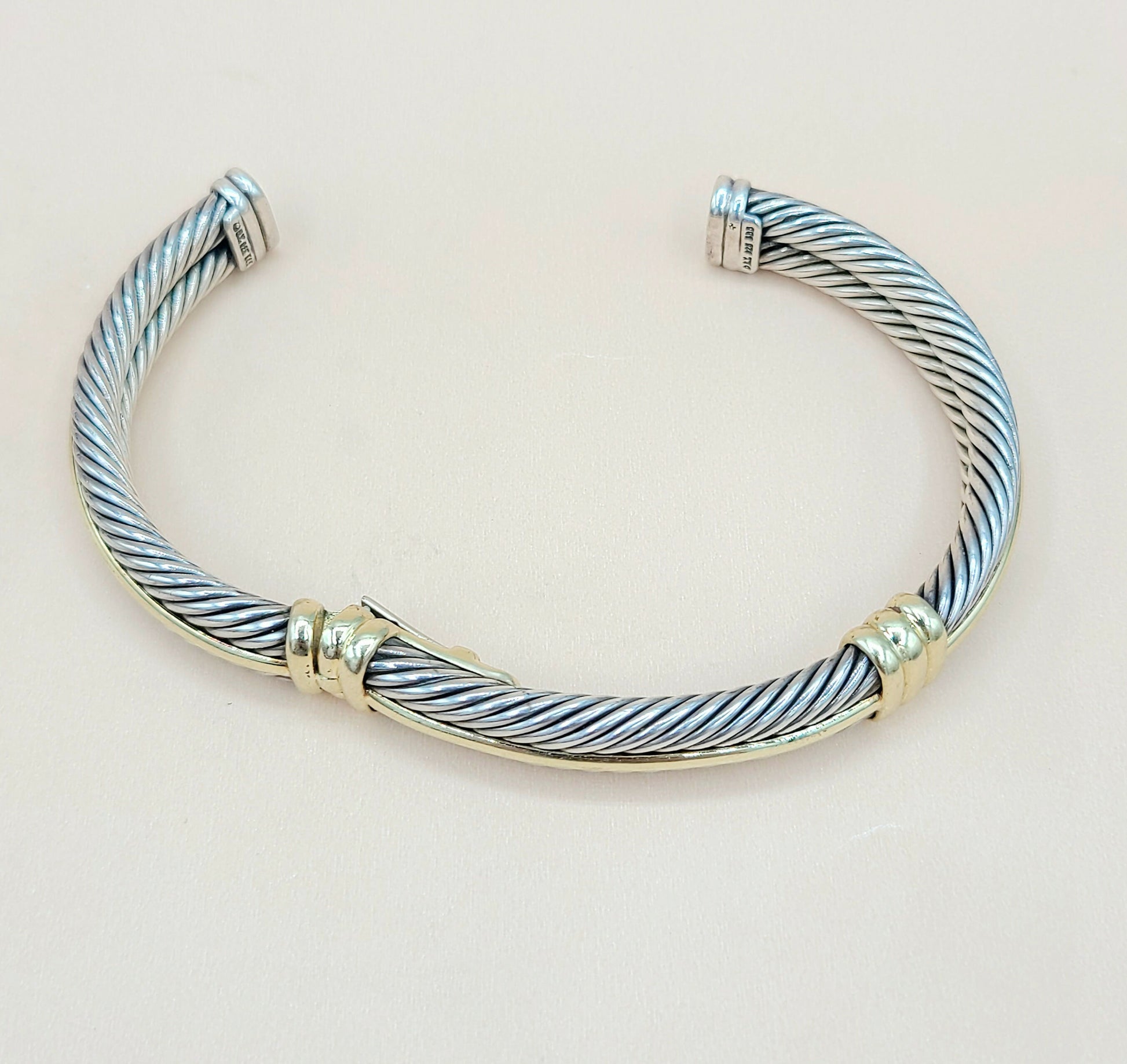    David Yurman Silver Gold Double Cable Hinged Bracelet