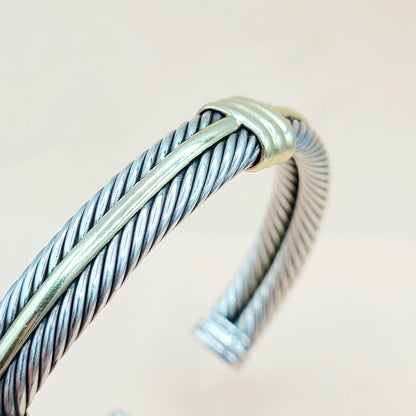    David Yurman Silver Gold Double Cable Hinged Bracelet