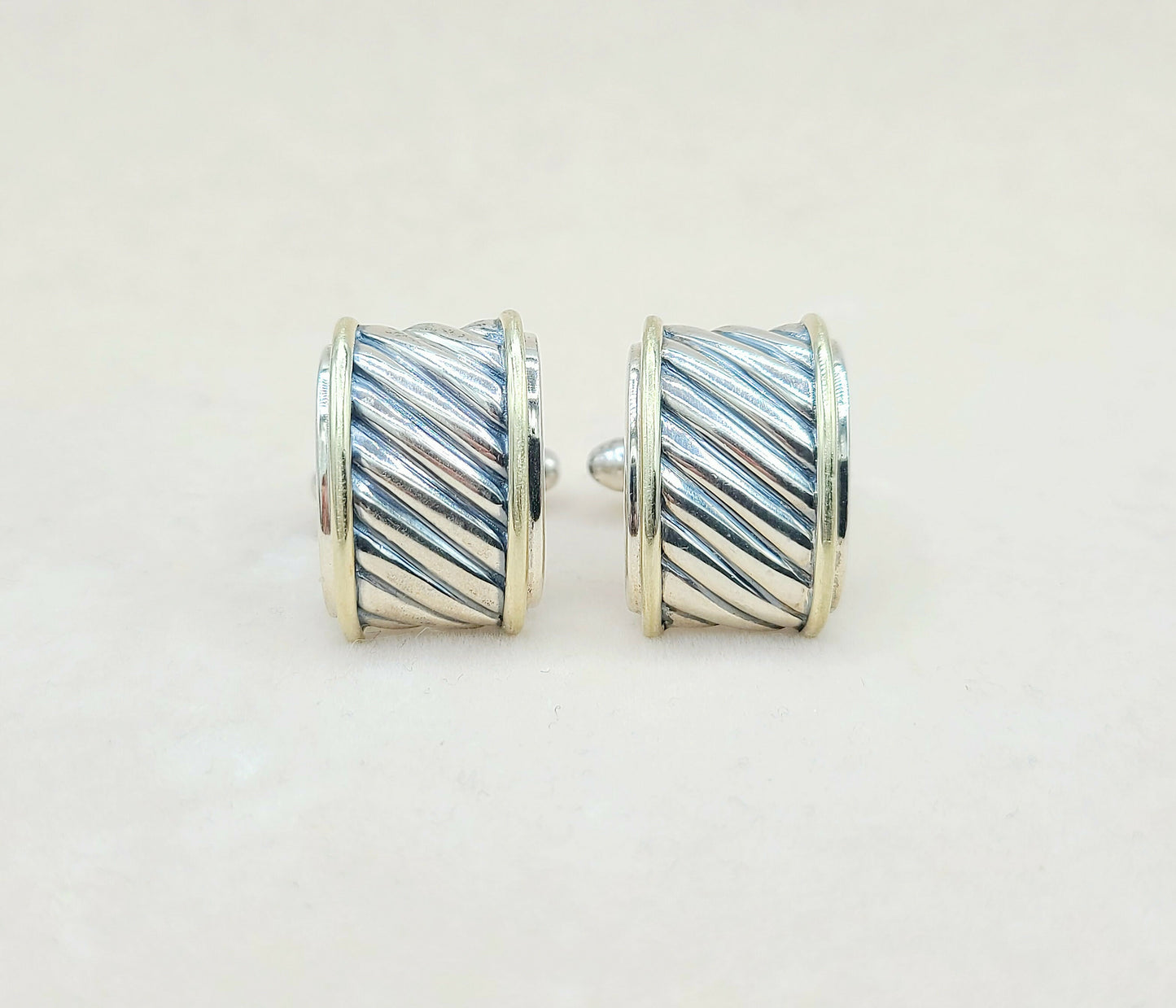    David Yurman Silver Gold Thoroughbred Cable Band Cufflinks