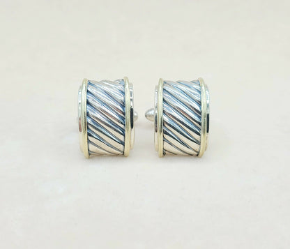    David Yurman Silver Gold Thoroughbred Cable Band Cufflinks