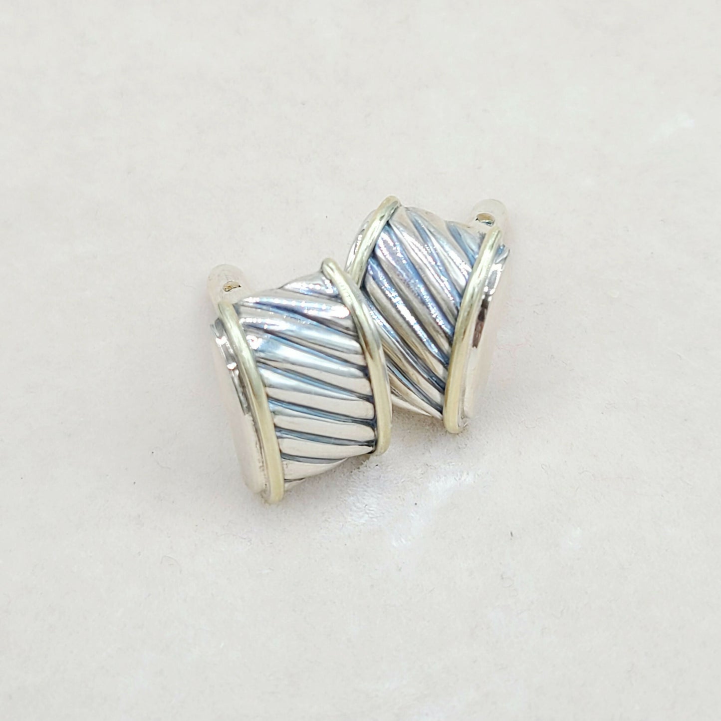    David Yurman Silver Gold Thoroughbred Cable Band Cufflinks