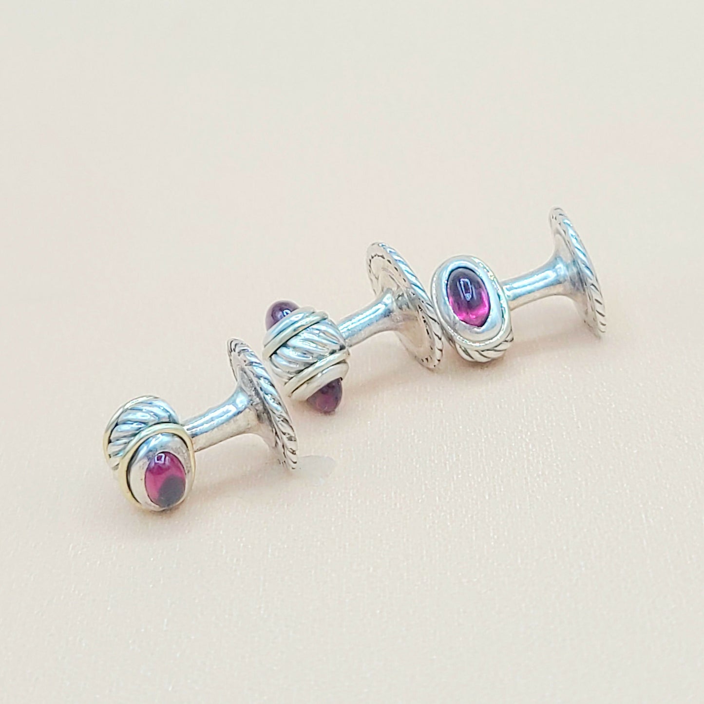    David Yurman Vintage Thoroughbred Garnet Tuxedo Shirt Buttons Studs Set of 3