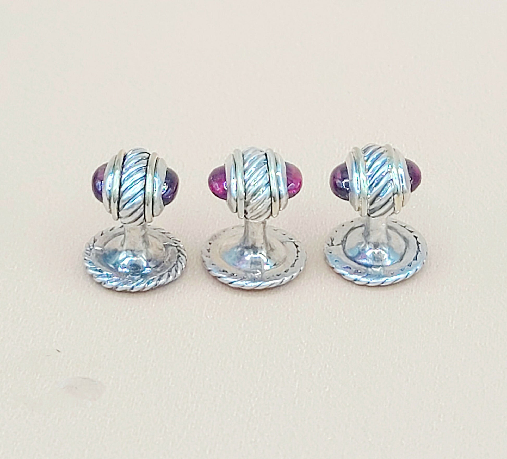    David Yurman Vintage Thoroughbred Garnet Tuxedo Shirt Buttons Studs Set of 3