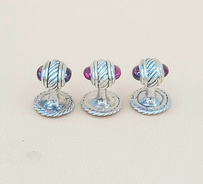    David Yurman Vintage Thoroughbred Garnet Tuxedo Shirt Buttons Studs Set of 3