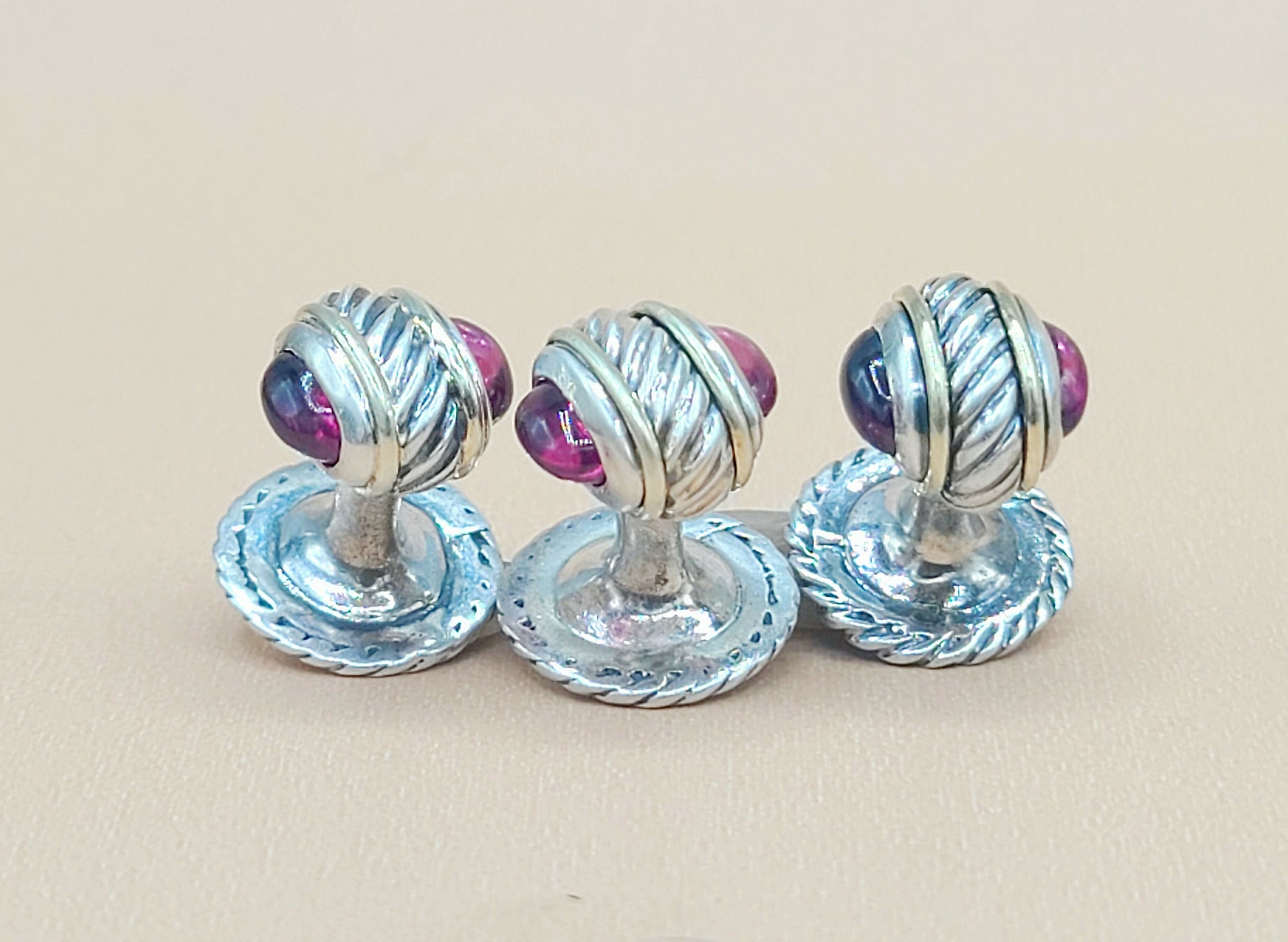   David Yurman Vintage Thoroughbred Garnet Tuxedo Shirt Buttons Studs Set of 3