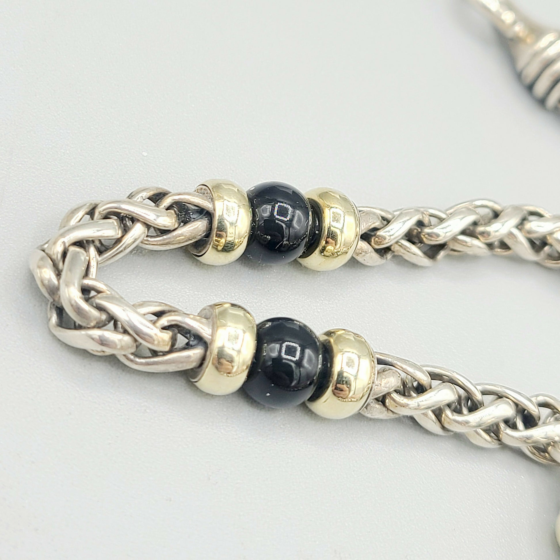    David Yurman Wheat Chain Black Onyx Gold Station Necklace