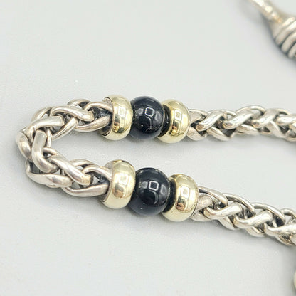    David Yurman Wheat Chain Black Onyx Gold Station Necklace