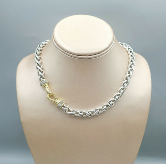    David Yurman Wheat Chain Diamond Gold Necklace, 8mm