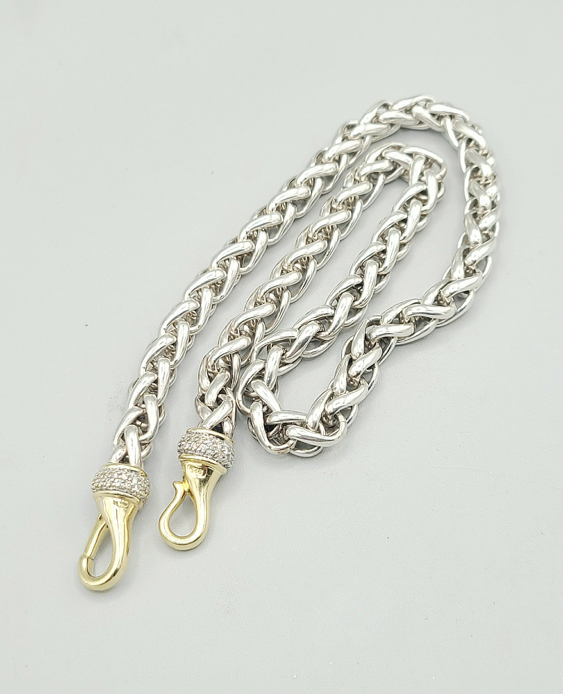    David Yurman Wheat Chain Diamond Gold Necklace, 8mm