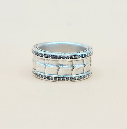    David Yurman Wide Black Diamonds Armory Band Ring