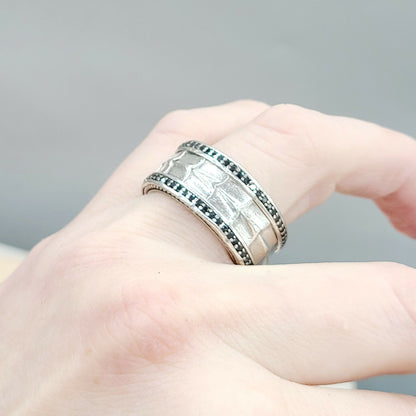    David Yurman Wide Black Diamonds Armory Band Ring