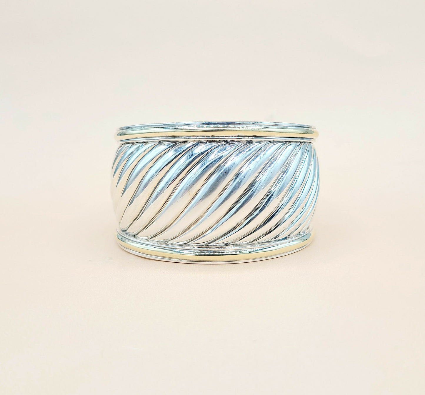    David Yurman Wide Sculpted Silver Gold Thoroughbred Cuff Bracelet