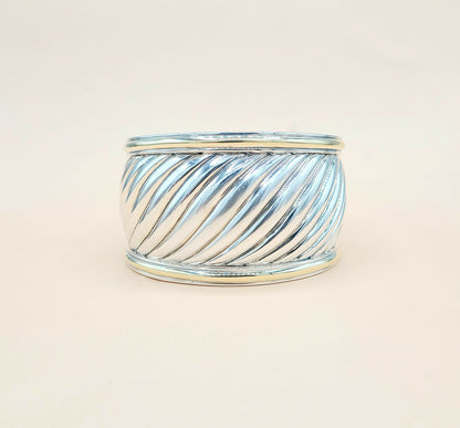    David Yurman Wide Sculpted Silver Gold Thoroughbred Cuff Bracelet
